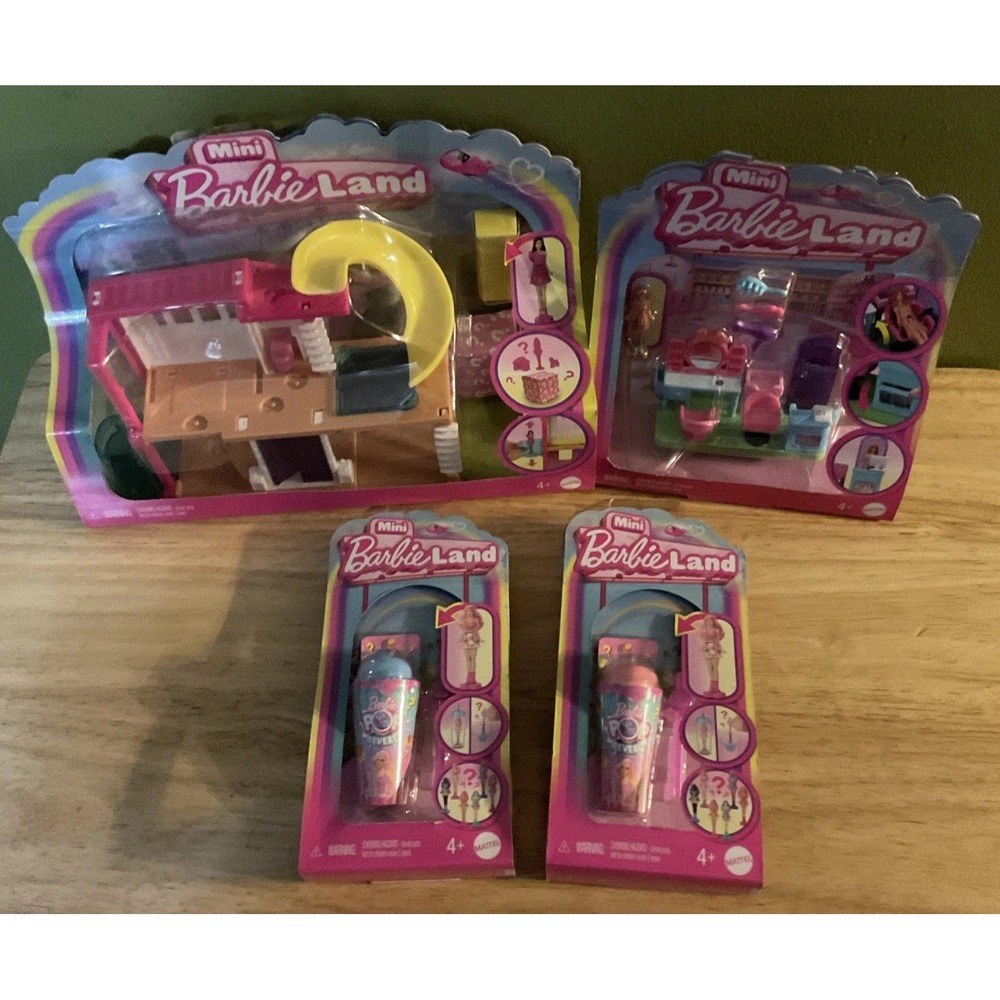 Lot Of 4 Mini Barbie Land, Dream House, Barber Shop And 2 Pop Reveals, NIP